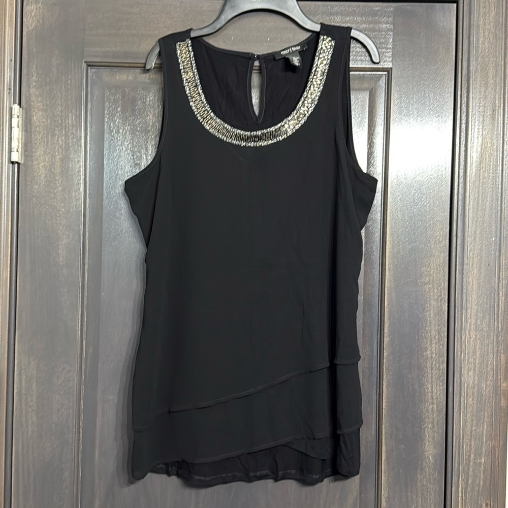 WHBM Black sequin‎ collar layer long tank M